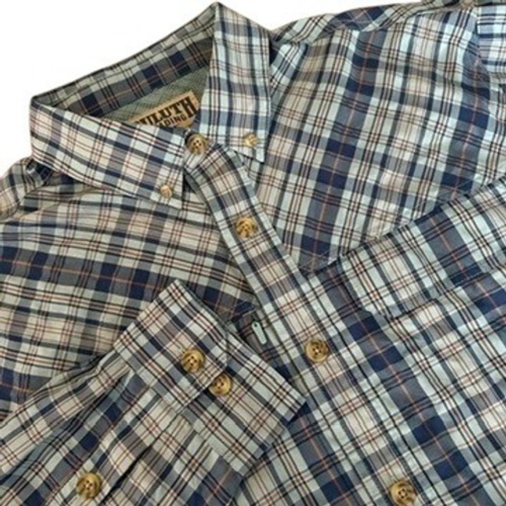 Duluth Trading Co Mens Performance Vented Plaid Button Down Shirt Large Fishing